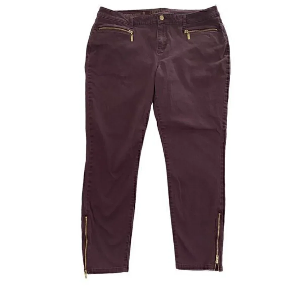 Jennifer Lopez Women Pants Skinny Ankle Maroon Zipper Ankles and Pockets Size 16